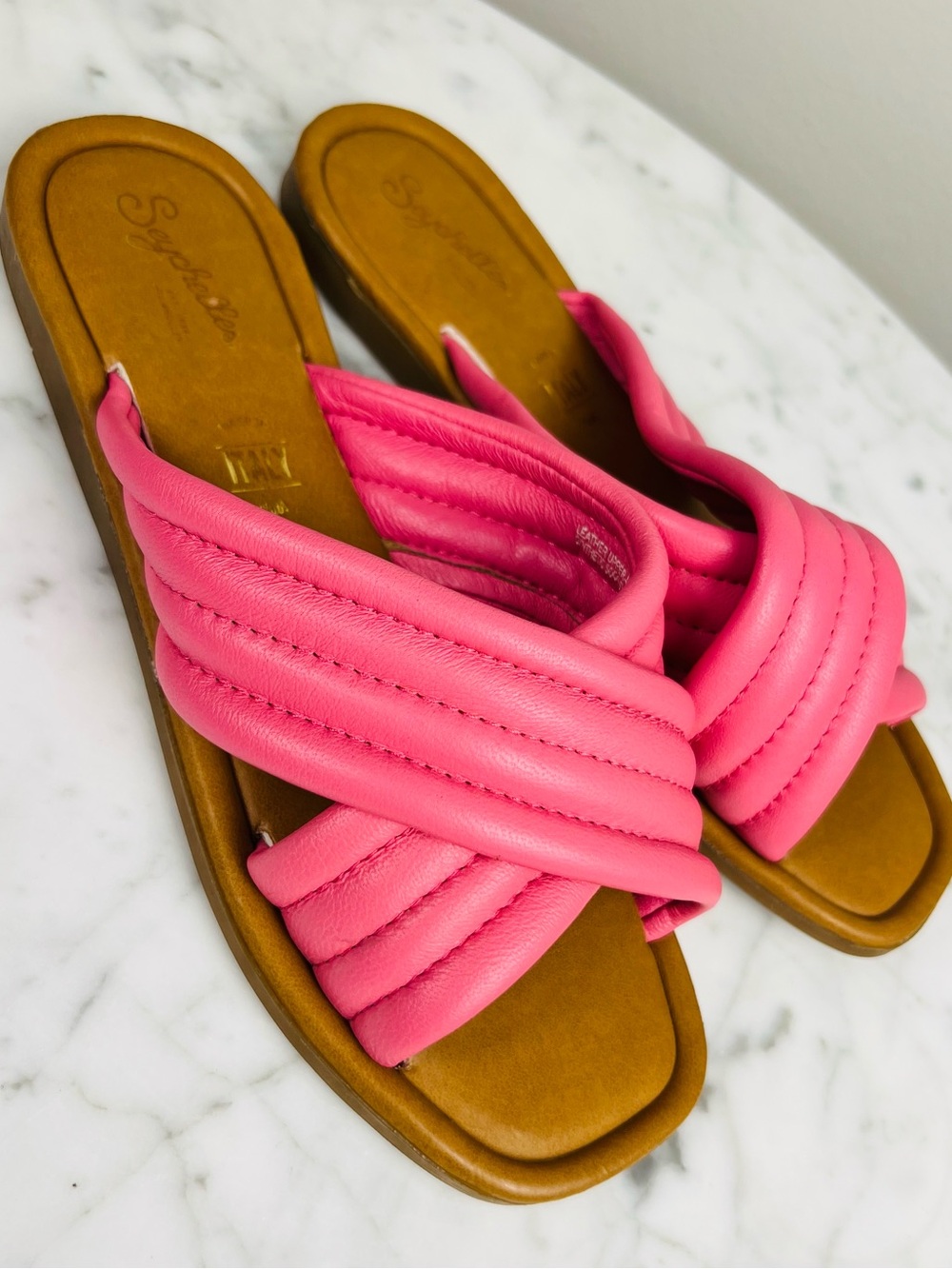 Seychelles Word for Word Pink Leather Slide Sandals – Size 7.5